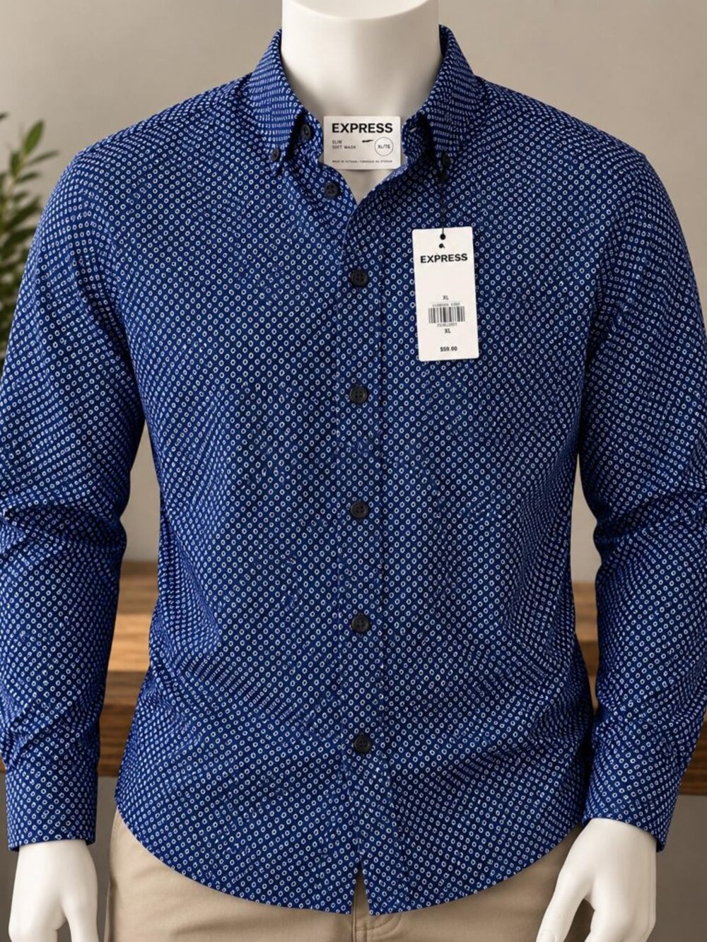 Express Slim Dress Shirt Navy XL NWT Men's Button Down Soft Wash $59.90